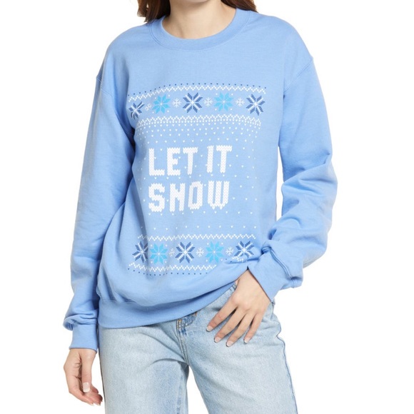 PHENOMENAL Women's Let It Snow Graphic Sweatshirt In Blue & White Size Medium - Picture 1 of 16